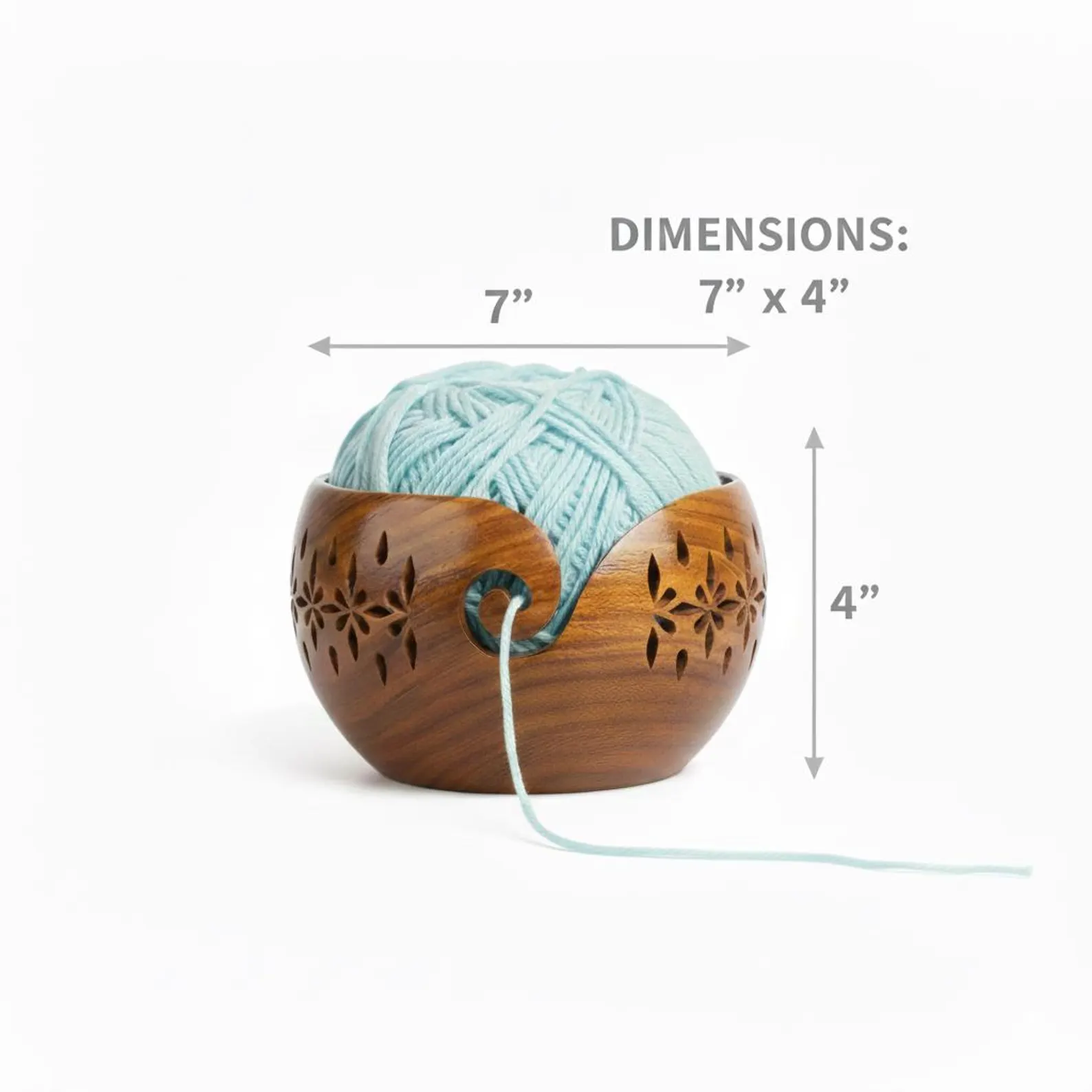 Handcrafted rosewood Wooden Yarn Bowl: Laser-Cut Floral Design, Knitting and Crochet